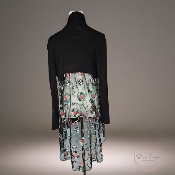 Kim & Cami Embroidered Mesh Floral Cardigan – Black Sheer Boho Layering Piece - Picture 2 of 12